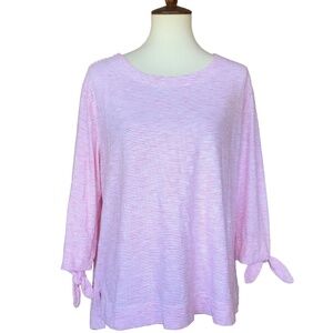 Habitat XL Top Womens Tie-Sleeve Boatneck Blouse 100% Cotton Striped Red White